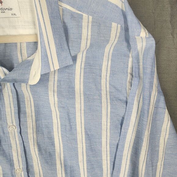 Sartoria ASA Men Button-Up Slim Fit XXL Blue Striped 100% Linen - Picture 3 of 11